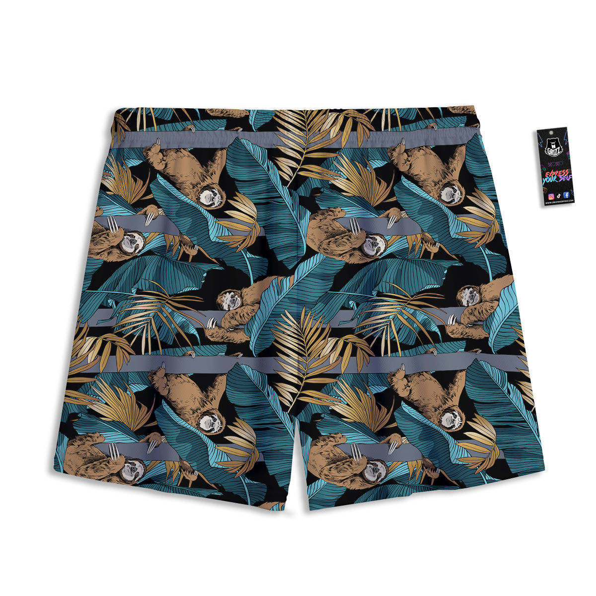 Sloth Tropical Print Pattern Mesh Shorts-grizzshop
