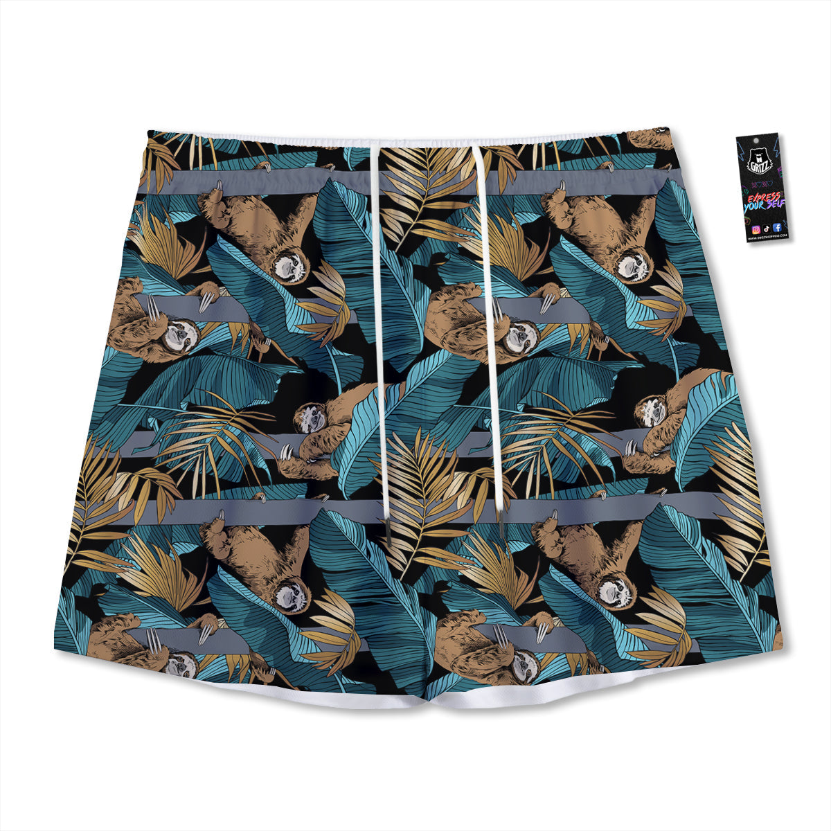 Sloth Tropical Print Pattern Mesh Shorts-grizzshop