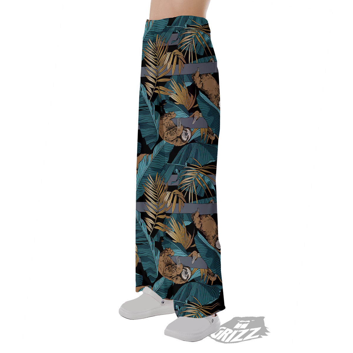 Sloth Tropical Print Pattern Pajama Pants-grizzshop