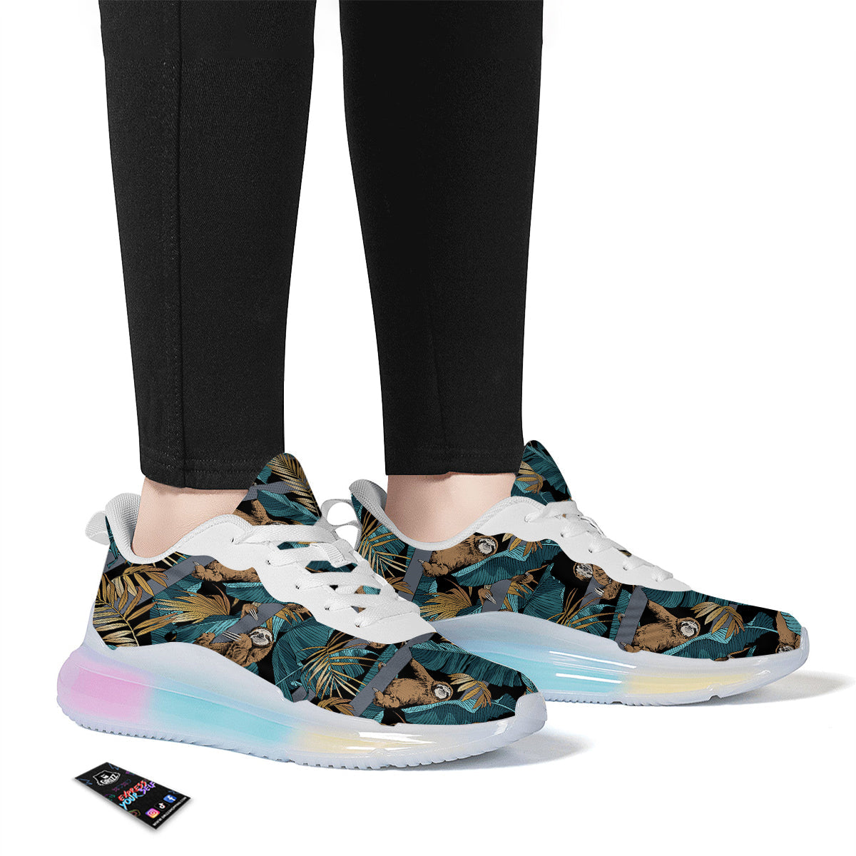 Sloth Tropical Print Pattern Running Sneakers-grizzshop