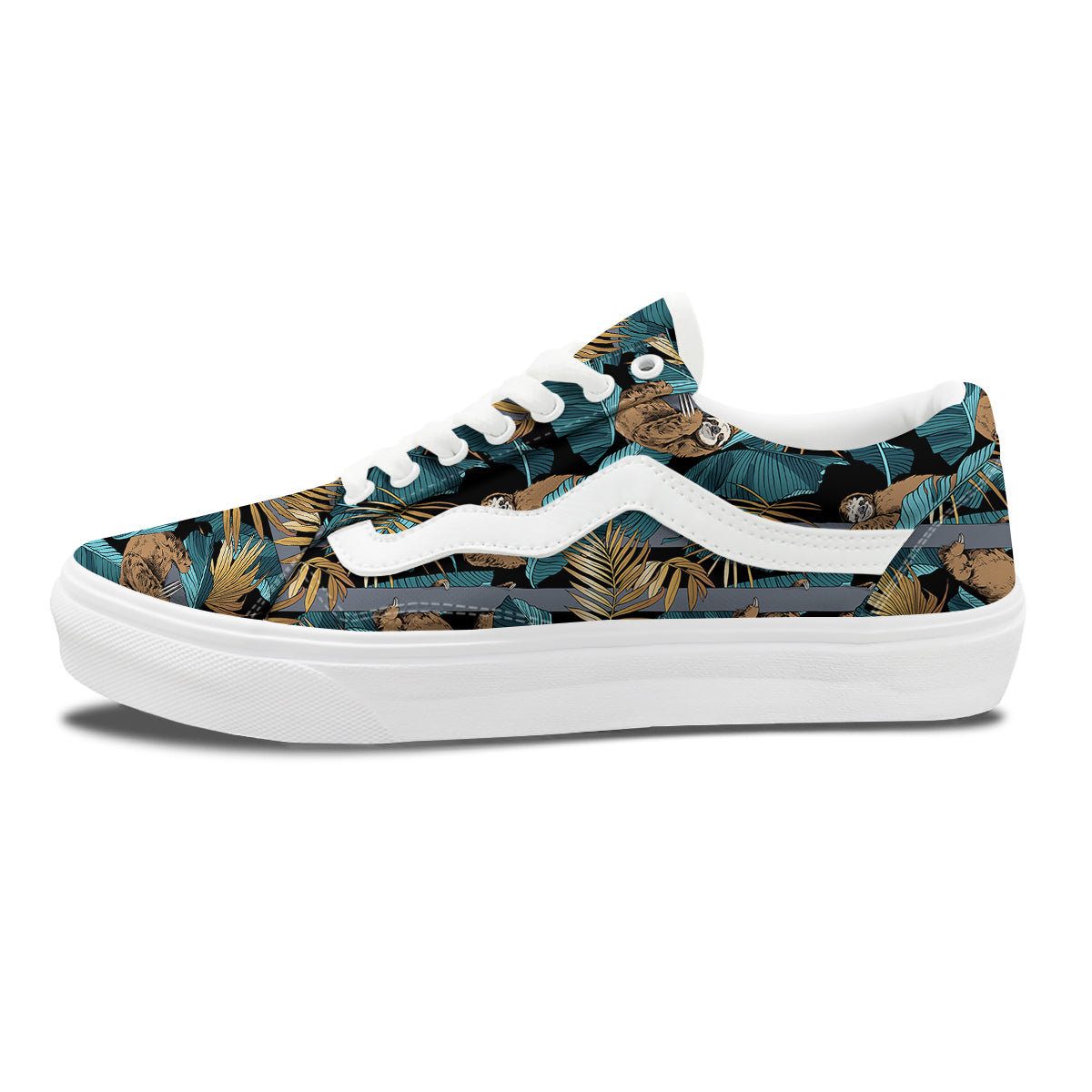 Sloth Tropical Print Pattern Skate Shoes-grizzshop