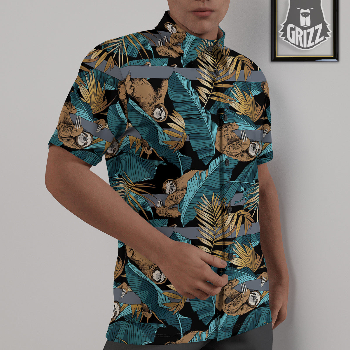 Sloth Tropical Print Pattern Untucked Shirts-grizzshop