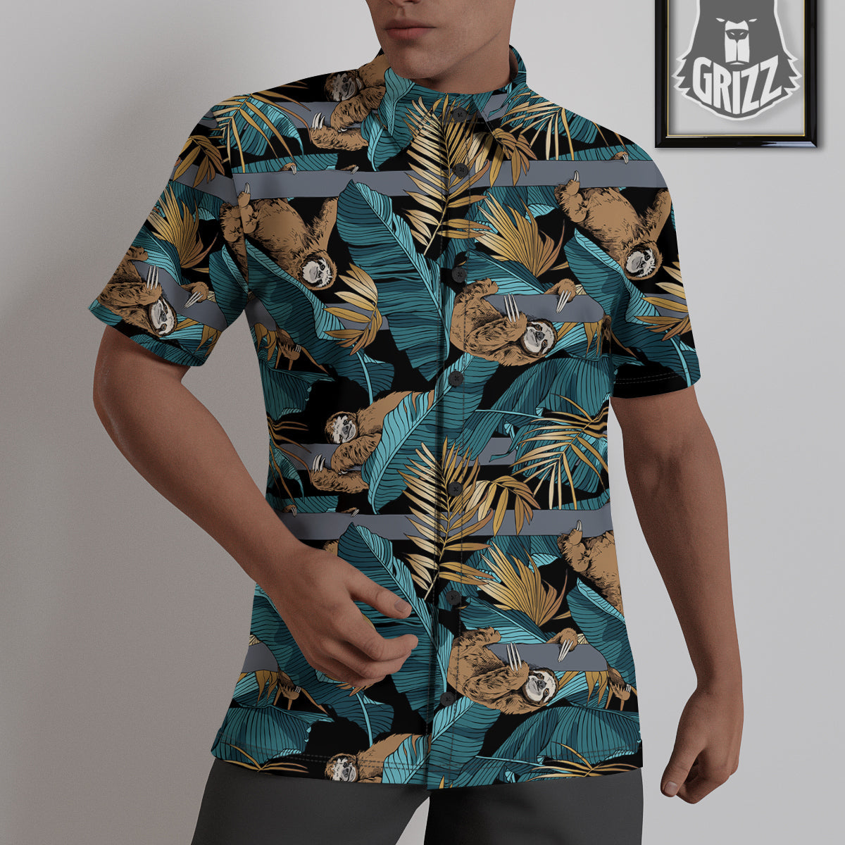 Sloth Tropical Print Pattern Untucked Shirts-grizzshop