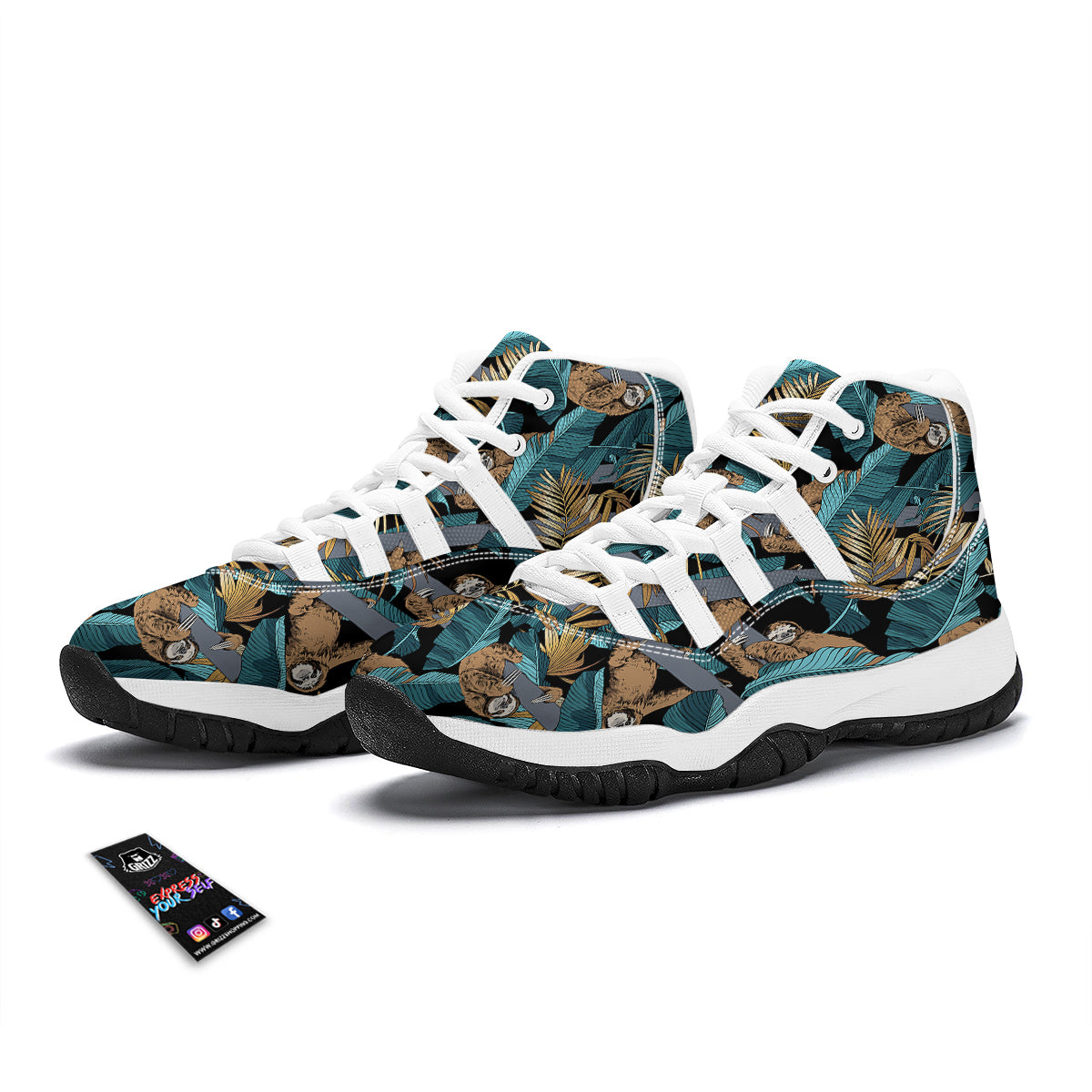Sloth Tropical Print Pattern White Bball Shoes-grizzshop
