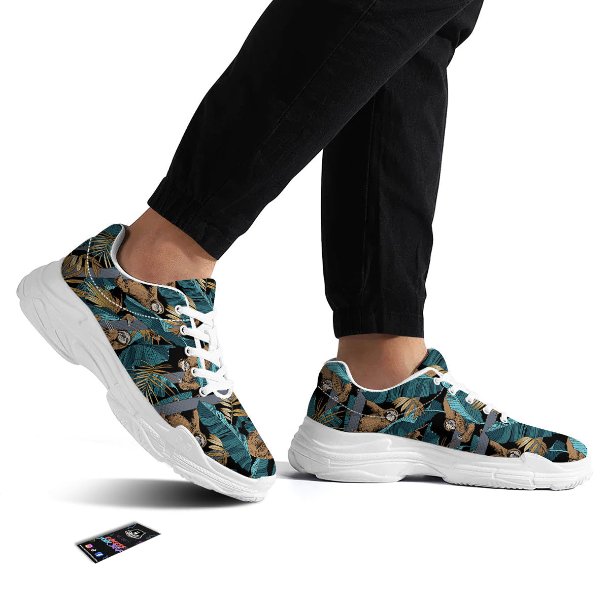 Sloth Tropical Print Pattern White Chunky Shoes-grizzshop