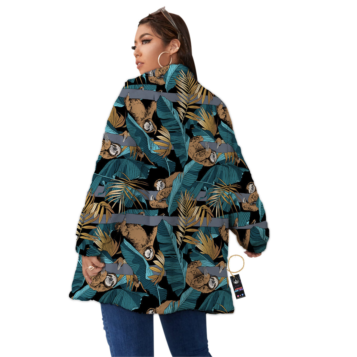 Sloth Tropical Print Pattern Women's Sherpa Jacket-grizzshop