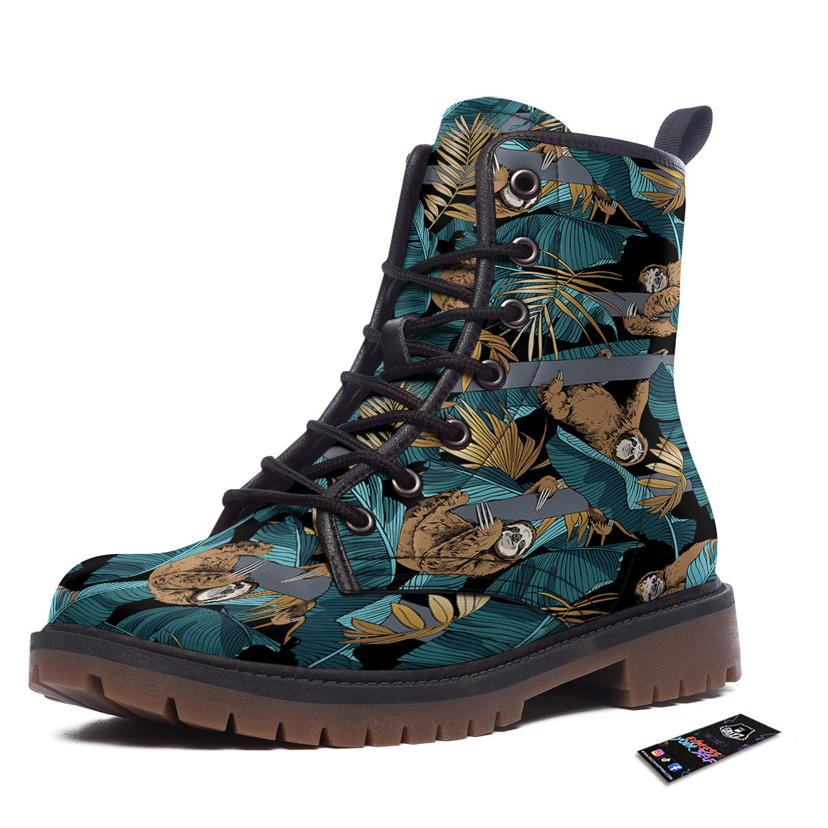 Sloth Tropical Print Pattern Work Boots-grizzshop