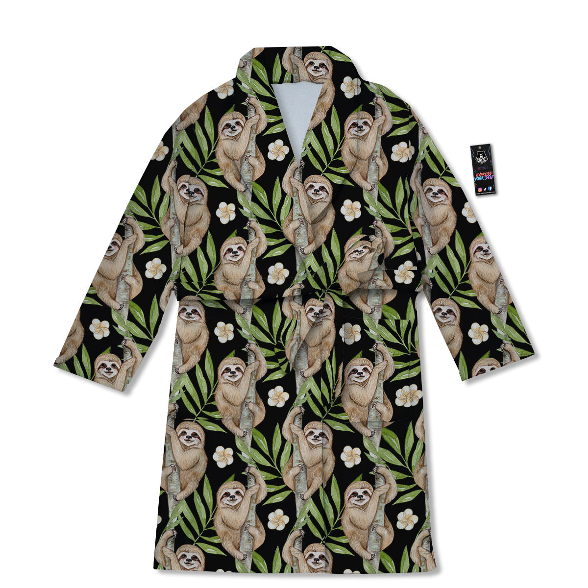 Sloth Watercolor Print Pattern Bathrobe-grizzshop
