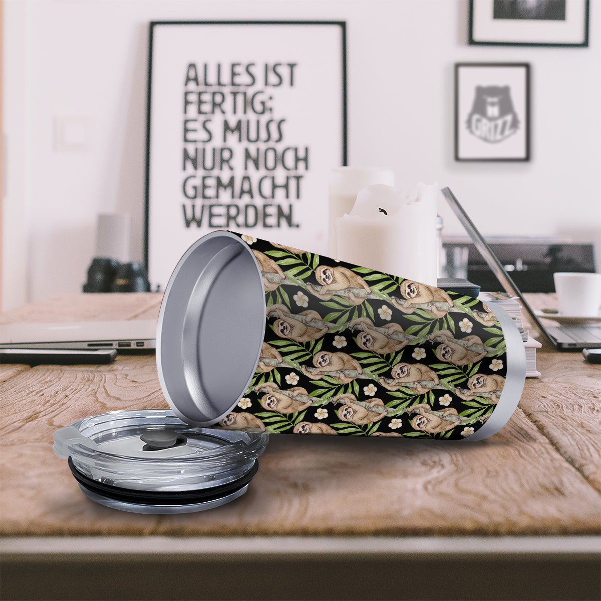 Sloth Watercolor Print Pattern Tumbler-grizzshop