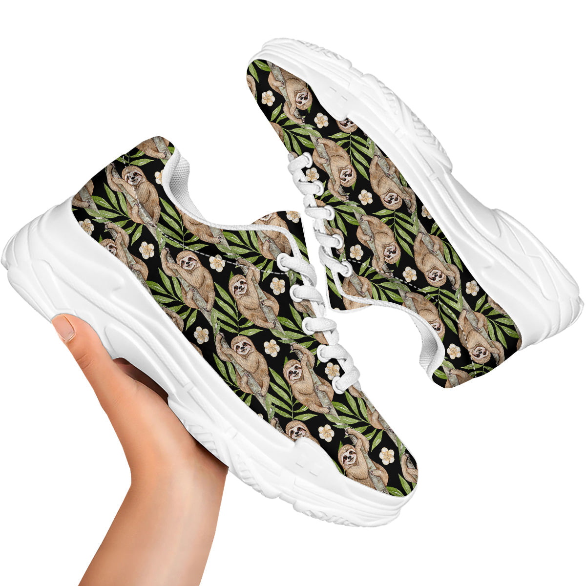 Sloth Watercolor Print Pattern White Chunky Shoes-grizzshop