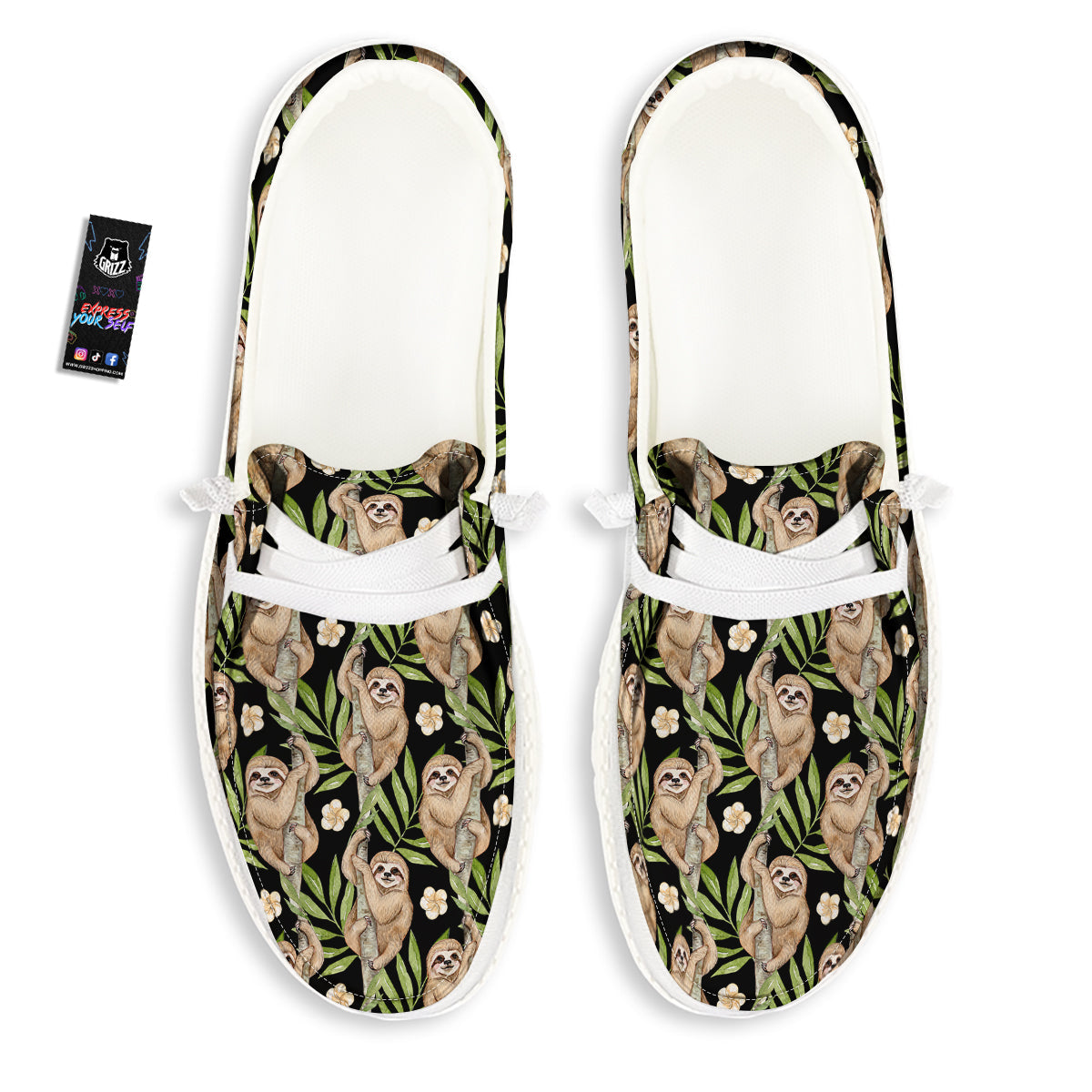 Sloth Watercolor Print Pattern White Loafers-grizzshop