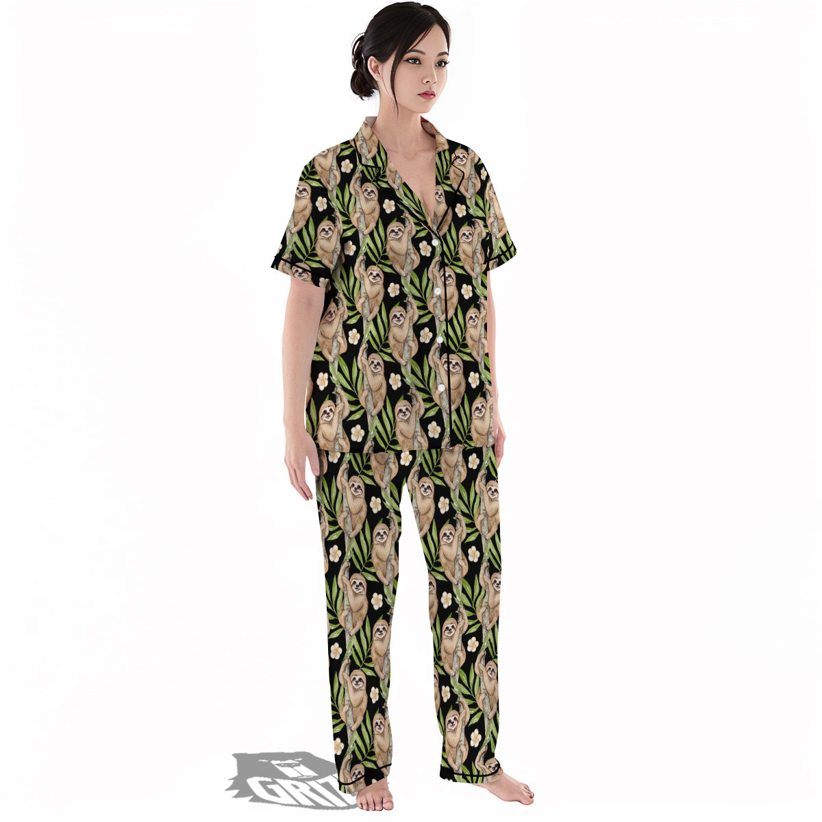 Sloth Watercolor Print Pattern Women's Pajamas Set-grizzshop