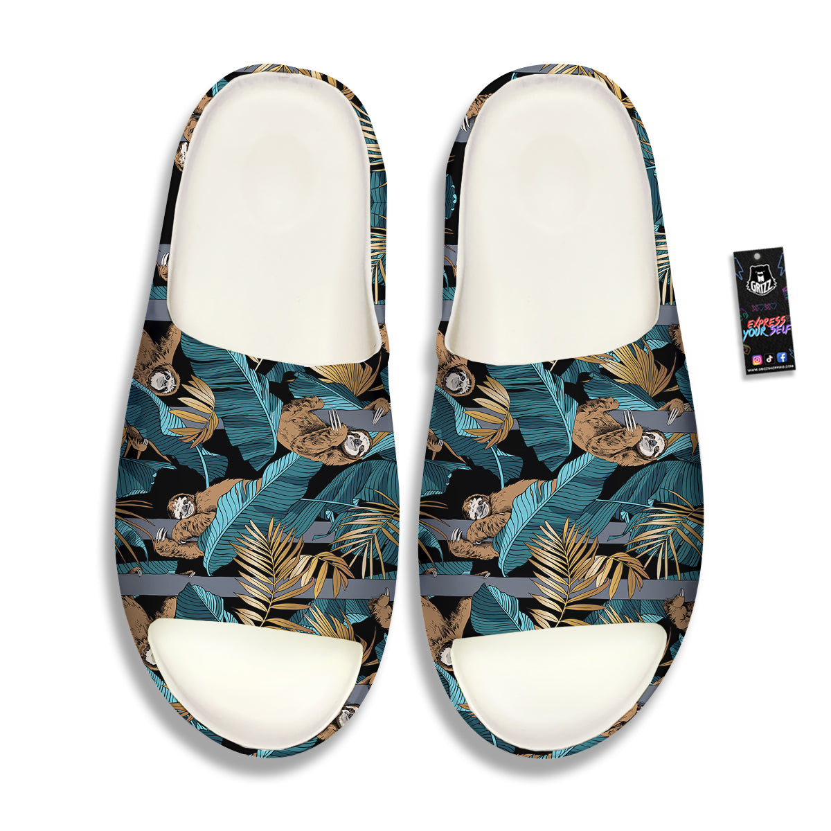 Sloth Tropical Print Pattern Sandals-grizzshop