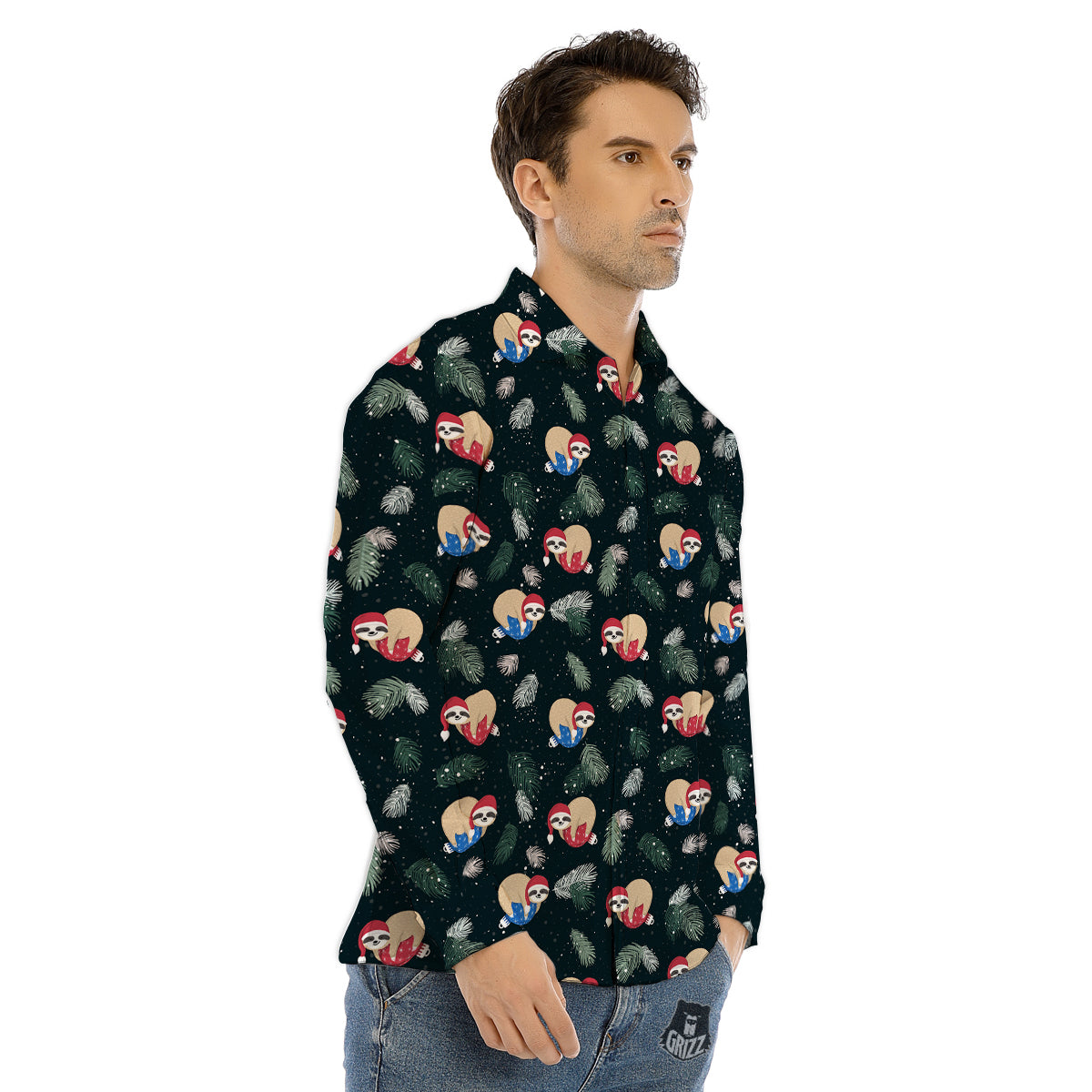 Sloths Sleeping Christmas Print Pattern Men's Dress Shirts-grizzshop
