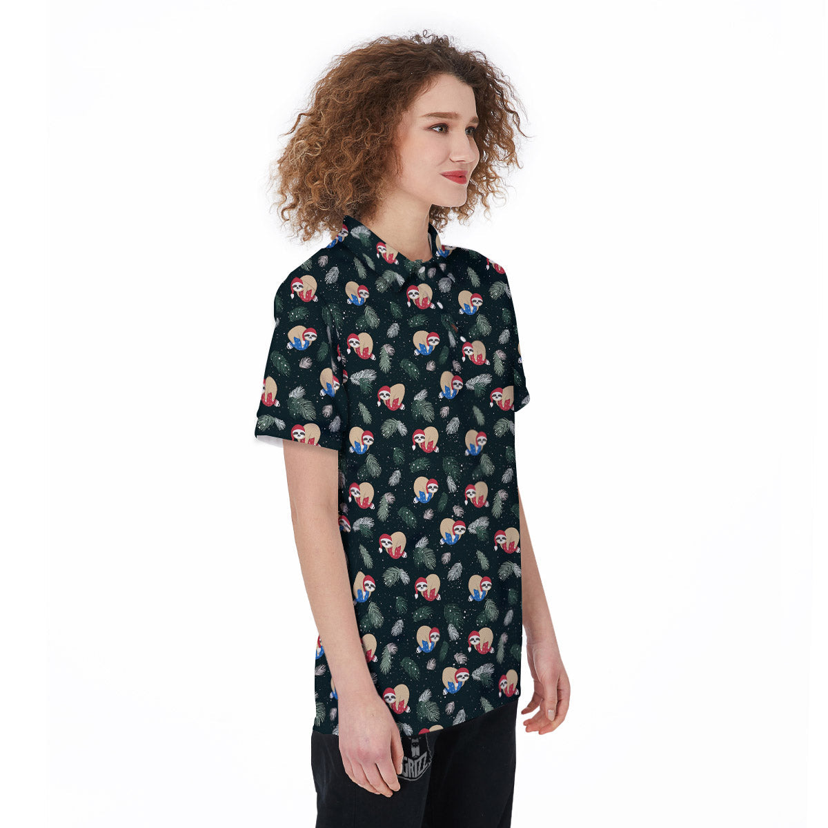 Sloths Sleeping Christmas Print Pattern Women's Golf Shirts-grizzshop