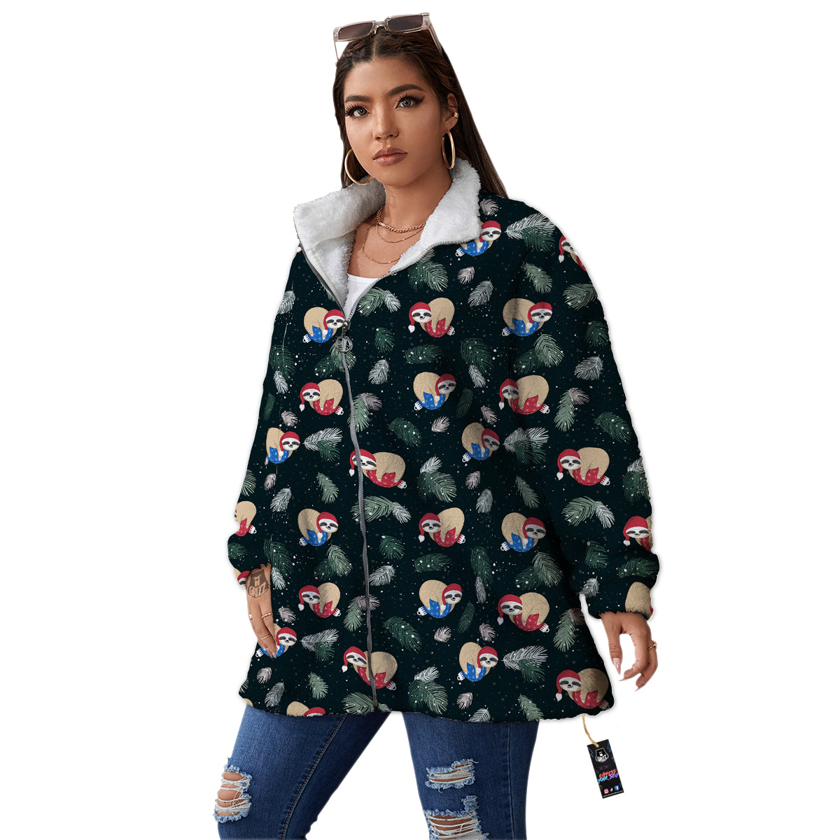 Sloths Sleeping Christmas Print Pattern Women's Sherpa Jacket-grizzshop