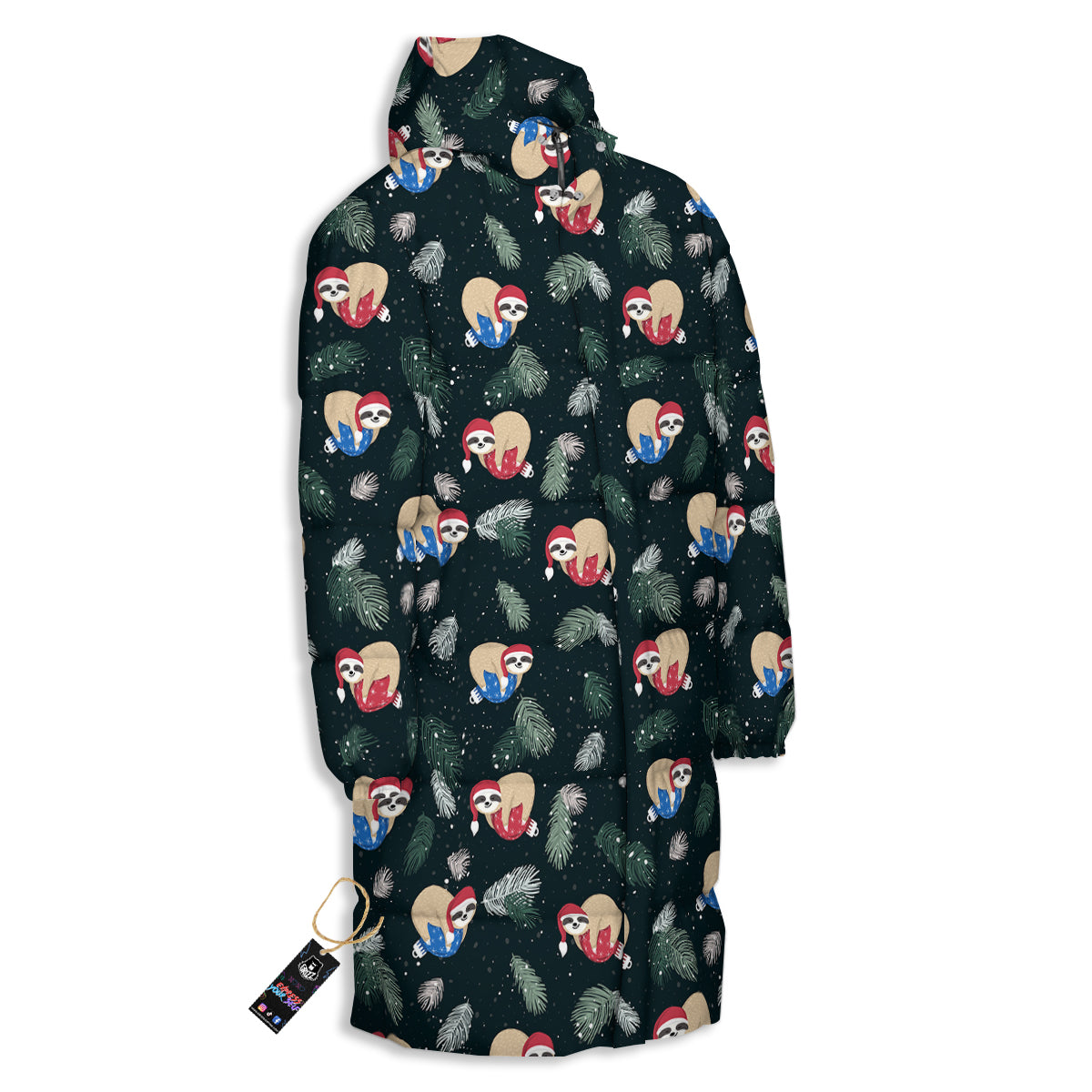 Sloths Sleeping Christmas Print Pattern Long Down Jacket