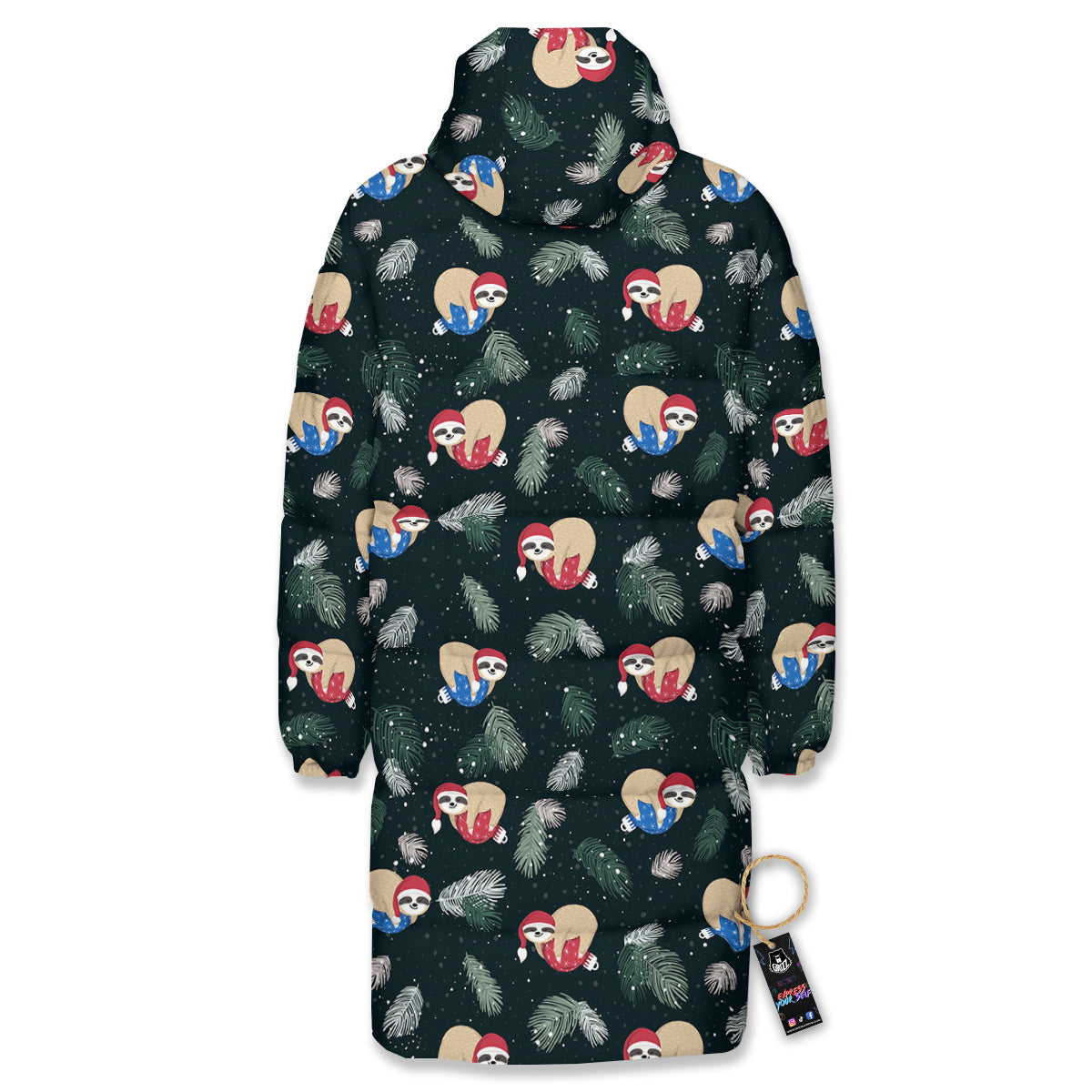 Sloths Sleeping Christmas Print Pattern Long Down Jacket