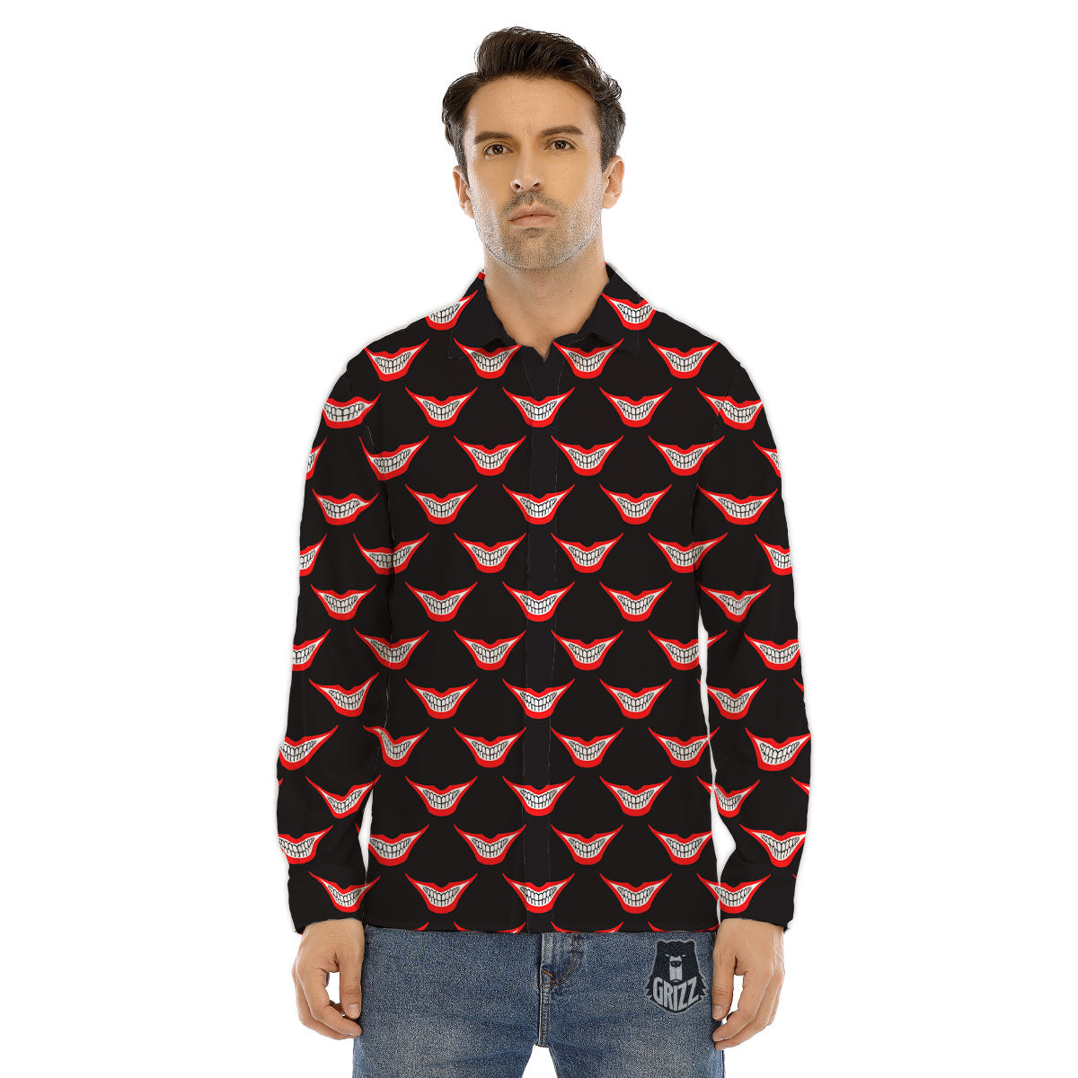Smile Joker Print Pattern Men's Dress Shirts-grizzshop