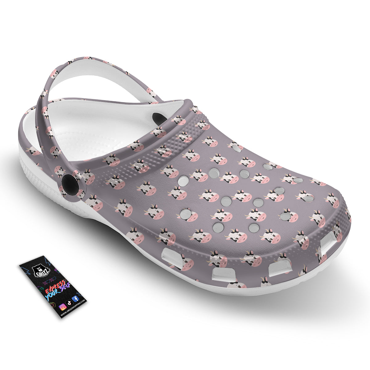 Smiley Cow Cartoon Print Pattern Clog-grizzshop