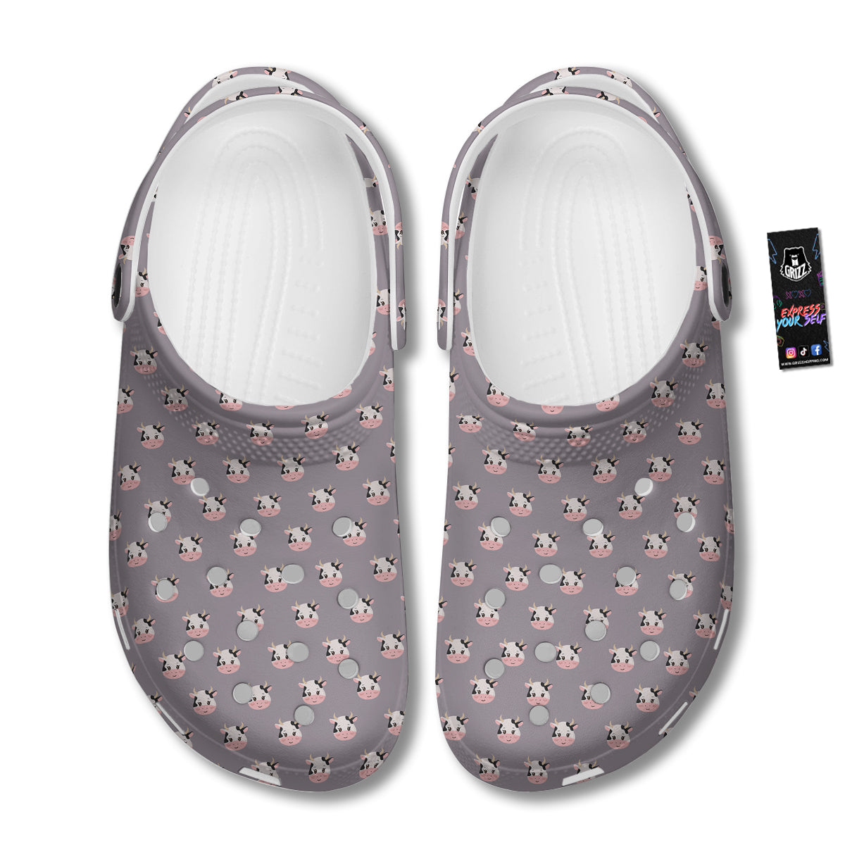 Smiley Cow Cartoon Print Pattern Clog-grizzshop