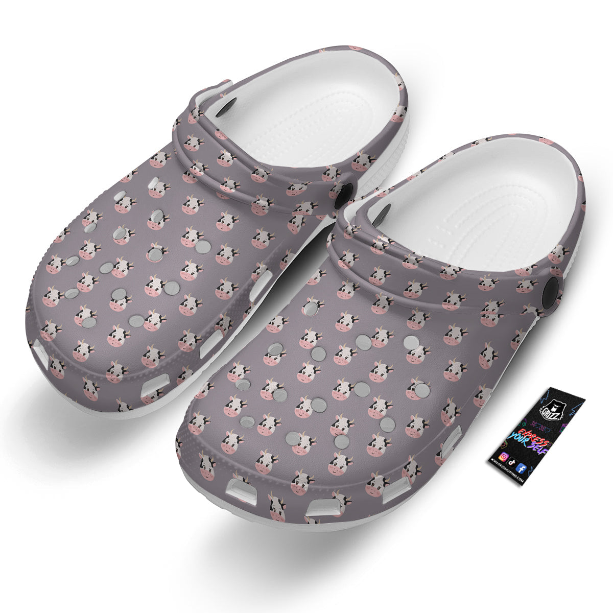 Smiley Cow Cartoon Print Pattern Clog-grizzshop