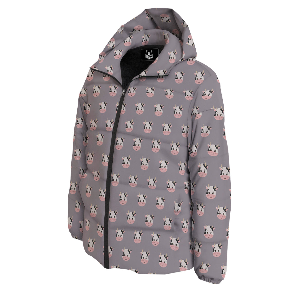 Smiley Cow Cartoon Print Pattern Down Jacket-grizzshop