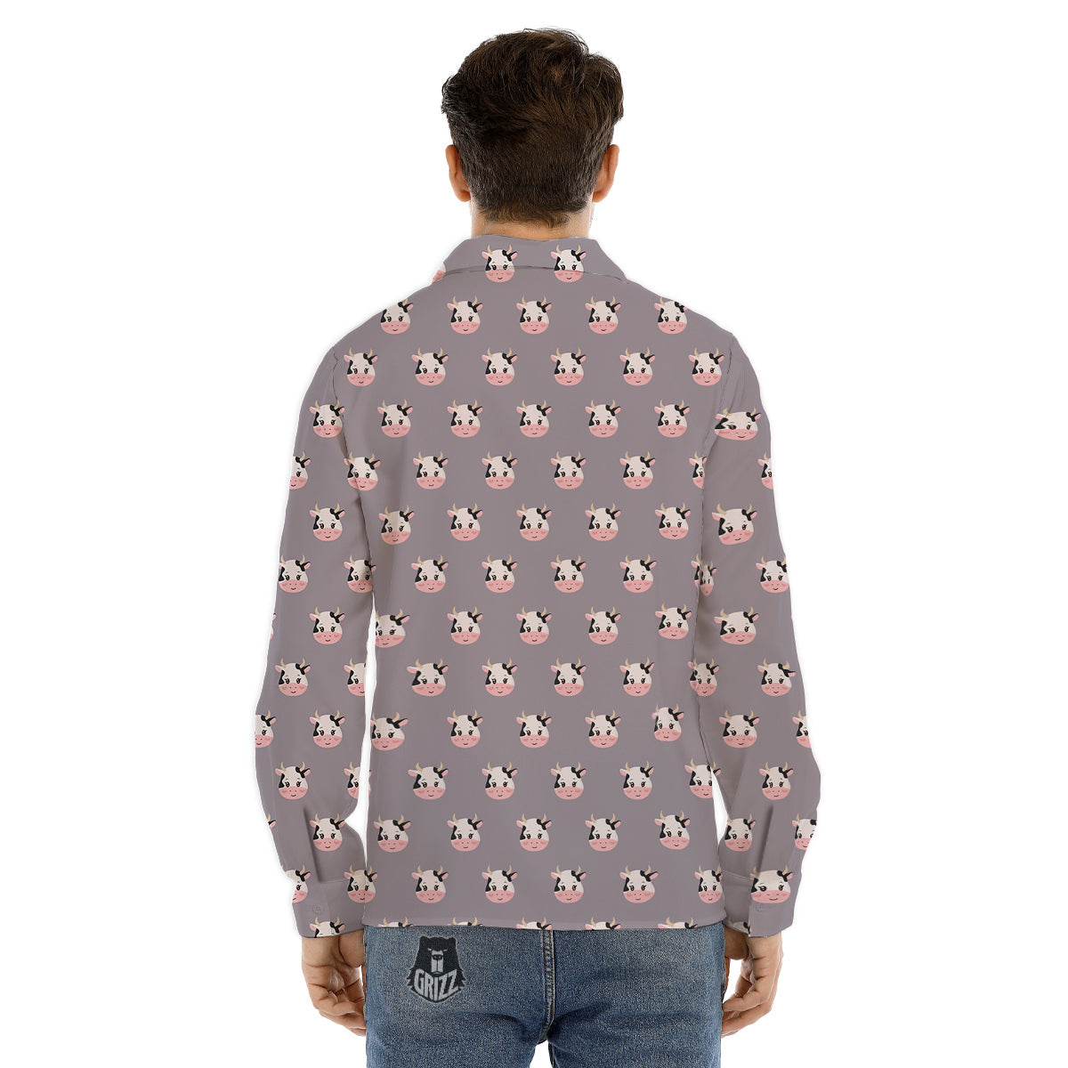 Smiley Cow Cartoon Print Pattern Men's Dress Shirts-grizzshop