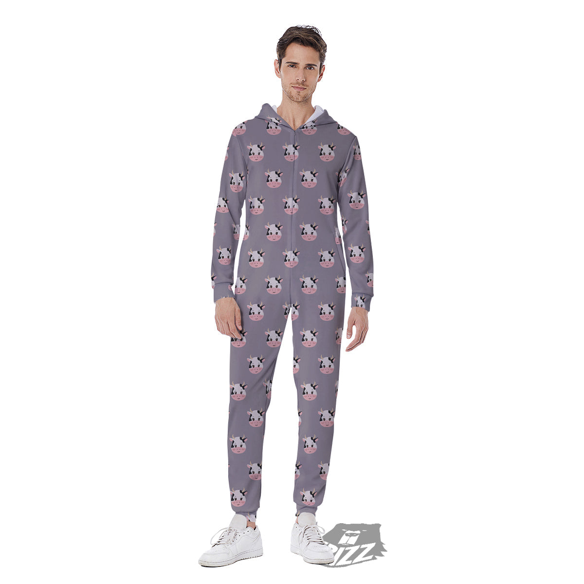 Smiley Cow Cartoon Print Pattern Men's Jumpsuit-grizzshop
