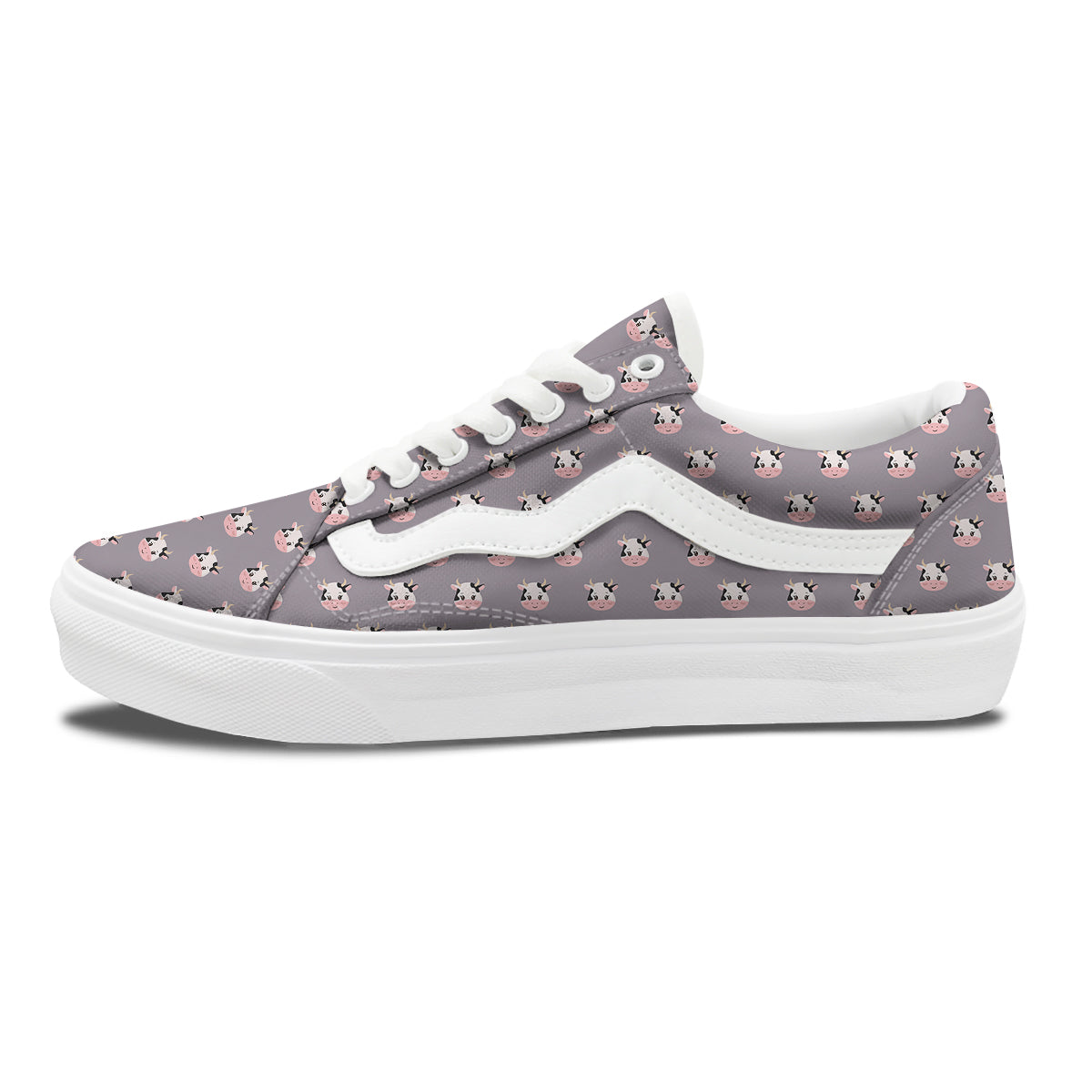 Smiley Cow Cartoon Print Pattern Skate Shoes-grizzshop