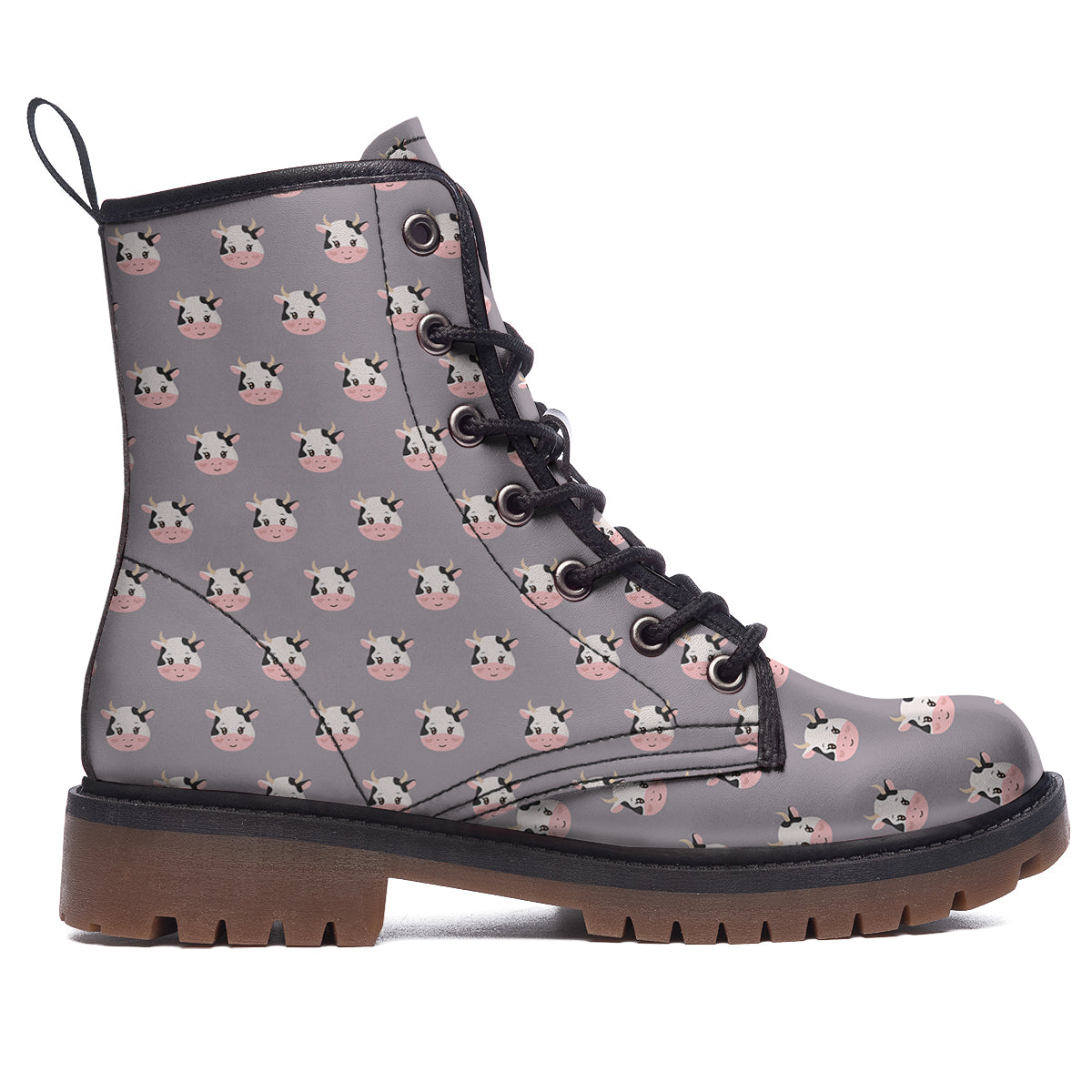 Smiley Cow Cartoon Print Pattern Work Boots-grizzshop
