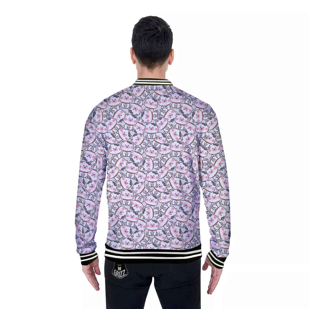 Smiley Cow Cute Print Pattern Baseball Jacket-grizzshop