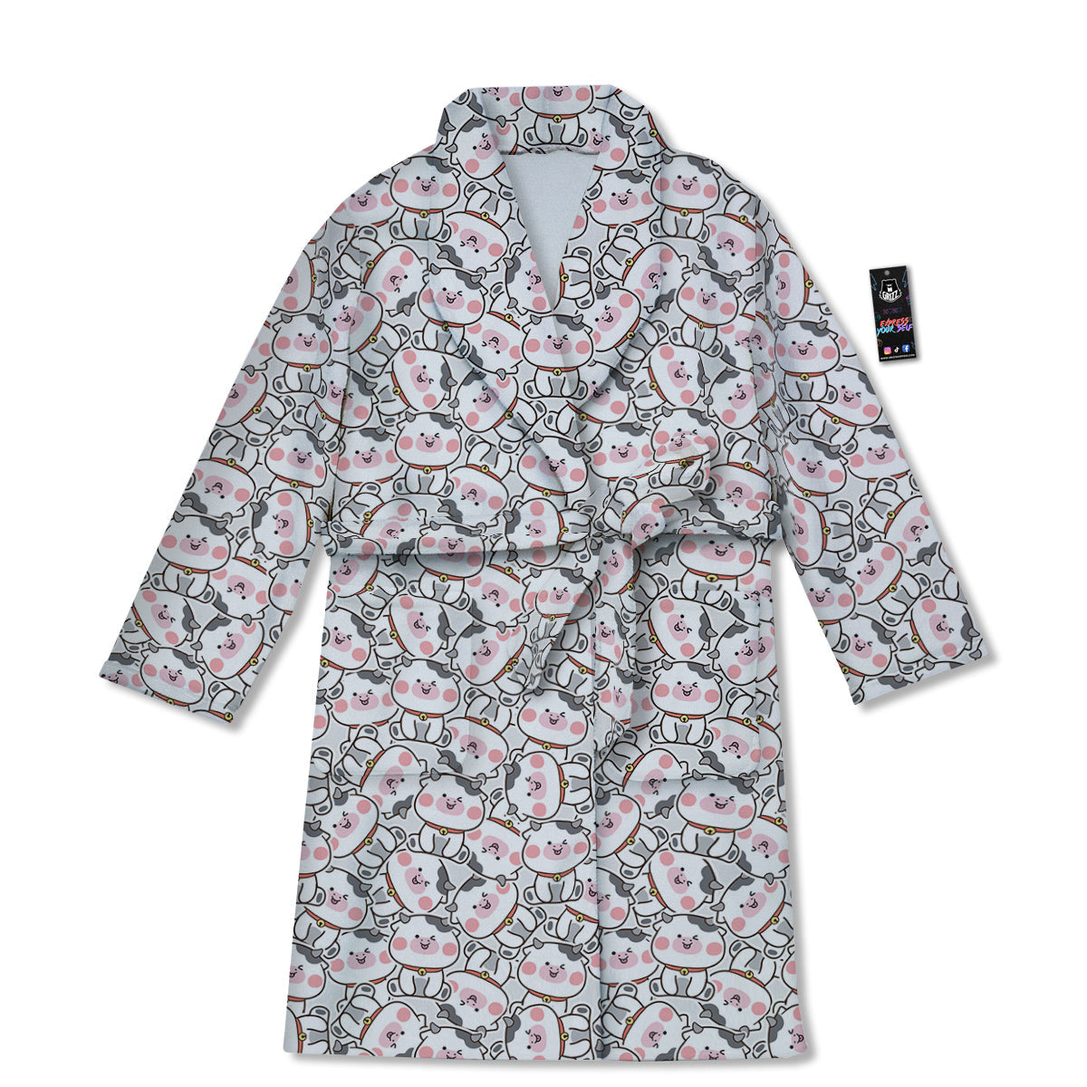 Smiley Cow Cute Print Pattern Bathrobe-grizzshop