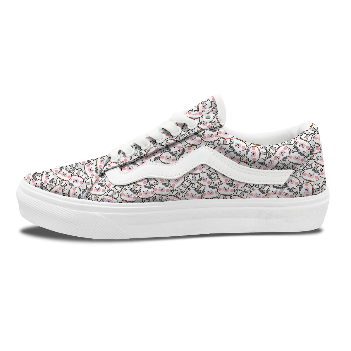 Smiley Cow Cute Print Pattern Skate Shoes-grizzshop