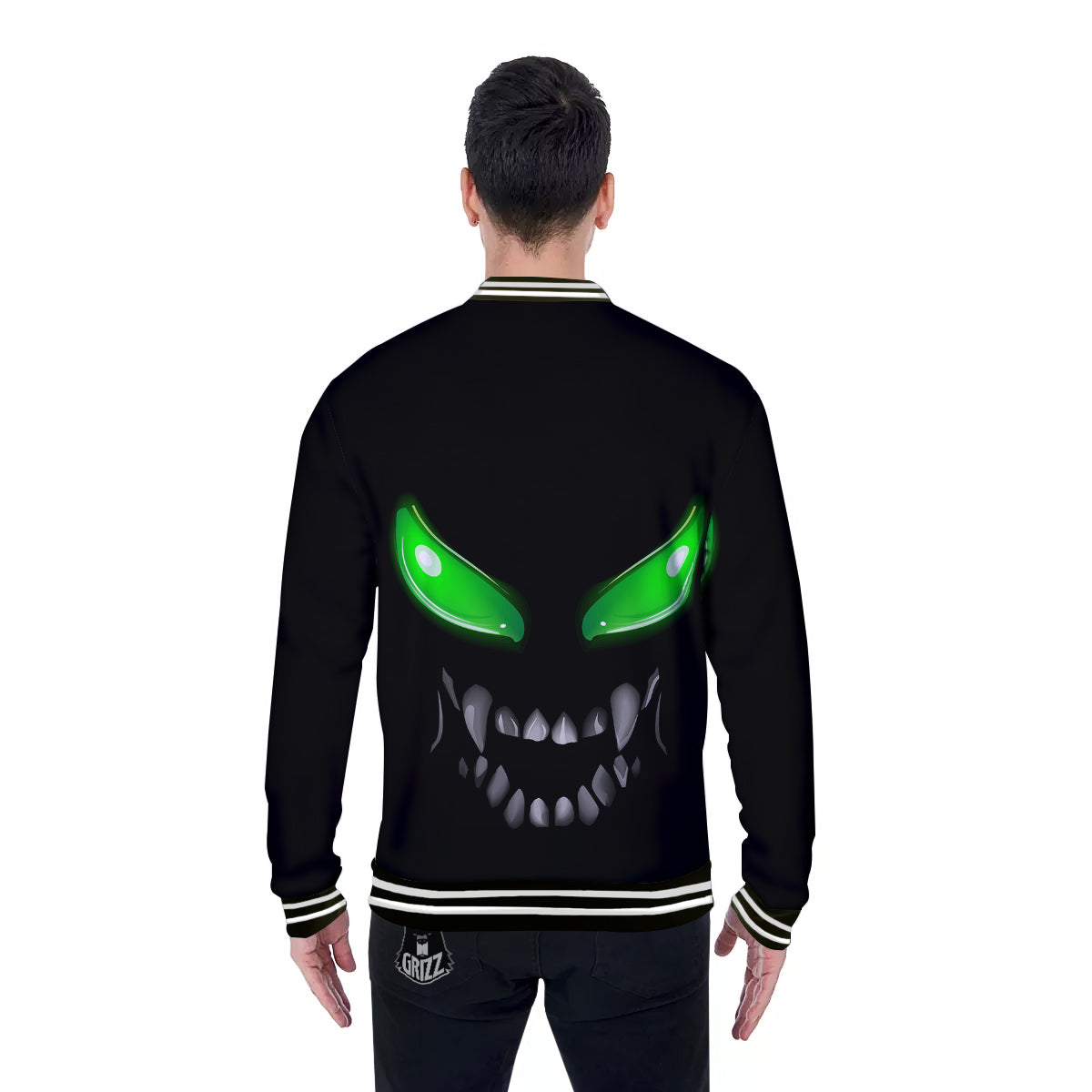Smiley Face Monster Black Print Baseball Jacket-grizzshop