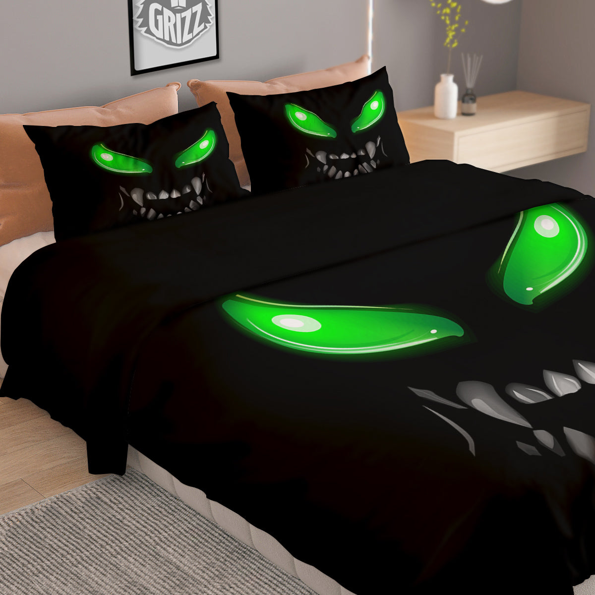 Smiley Face Monster Black Print Duvet Cover Bedding Set
