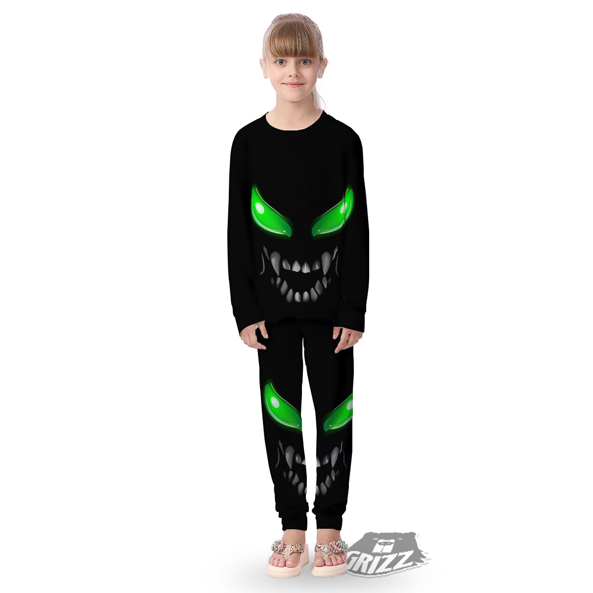 Smiley Face Monster Black Print Kid's Pajamas-grizzshop
