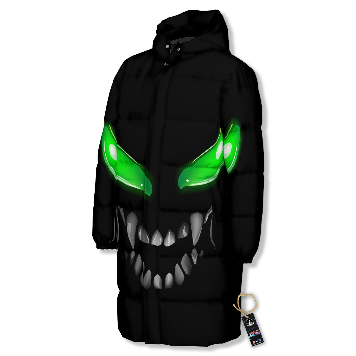 Smiley Face Monster Black Print Long Down Jacket-grizzshop