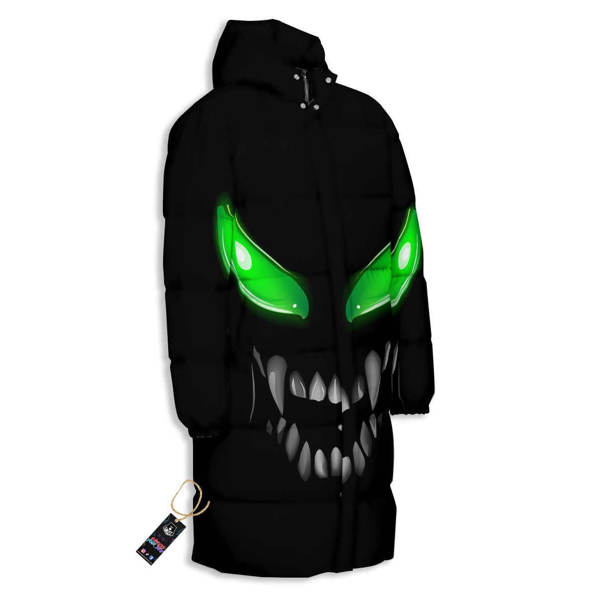 Smiley Face Monster Black Print Long Down Jacket-grizzshop