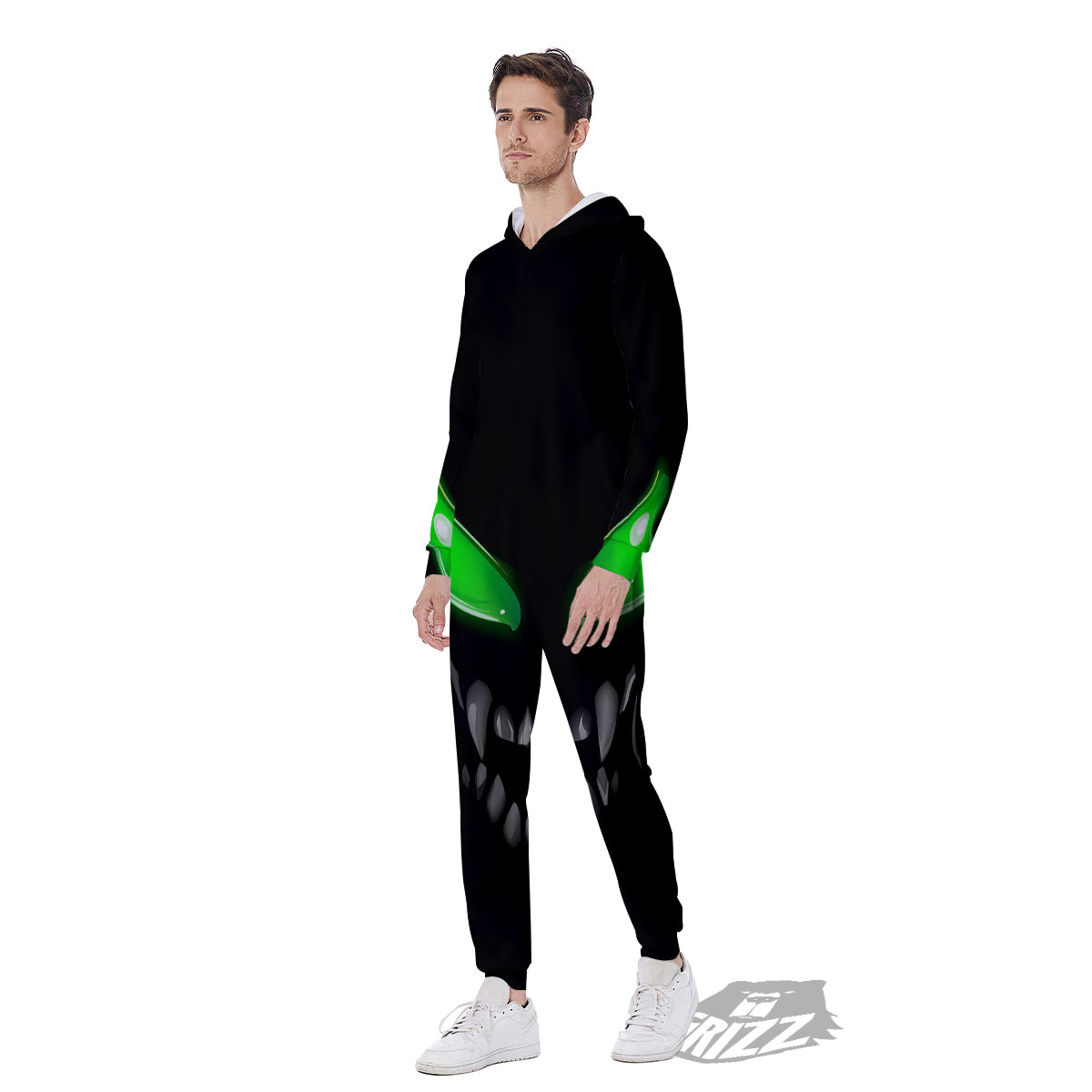 Smiley Face Monster Black Print Men's Jumpsuit-grizzshop