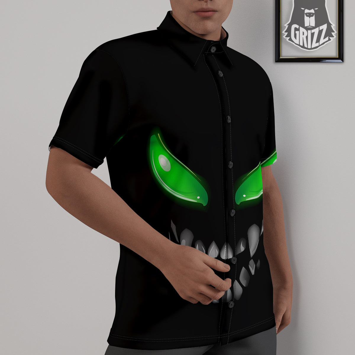 Smiley Face Monster Black Print Untucked Shirts-grizzshop