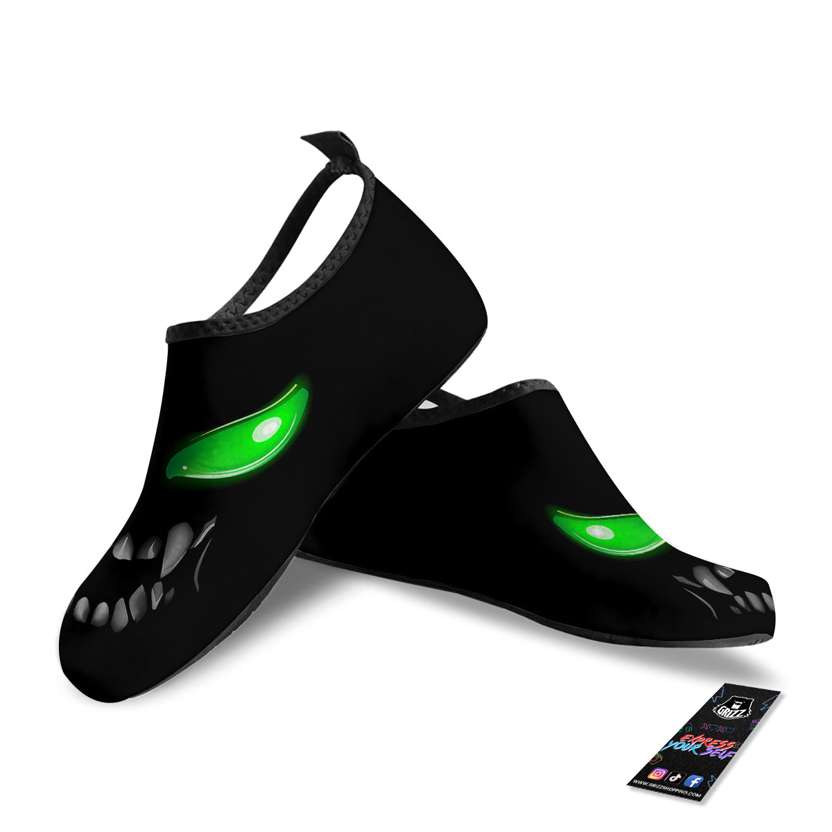 Smiley Face Monster Black Print Water Shoes-grizzshop