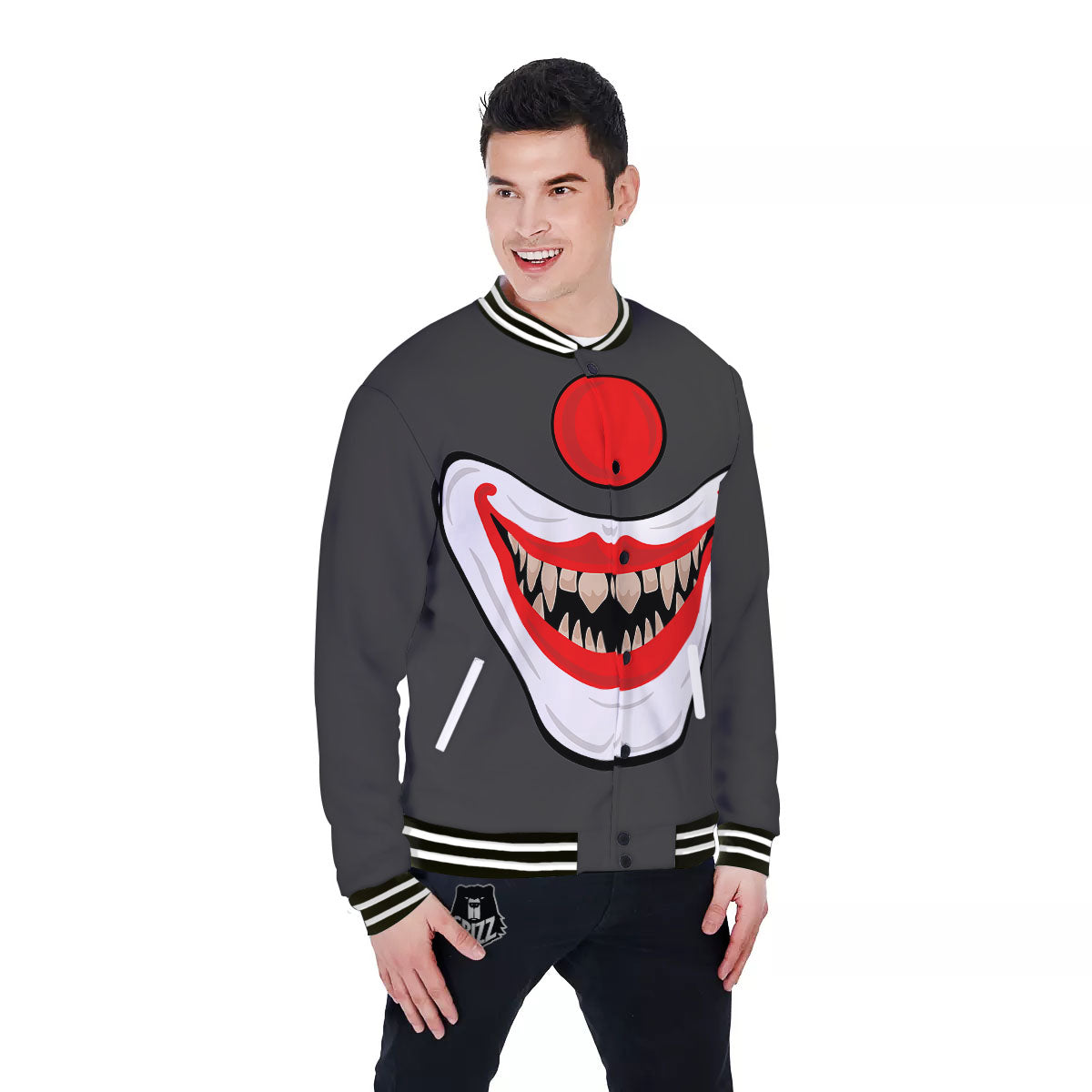 Smiling Clown Halloween Print Baseball Jacket-grizzshop