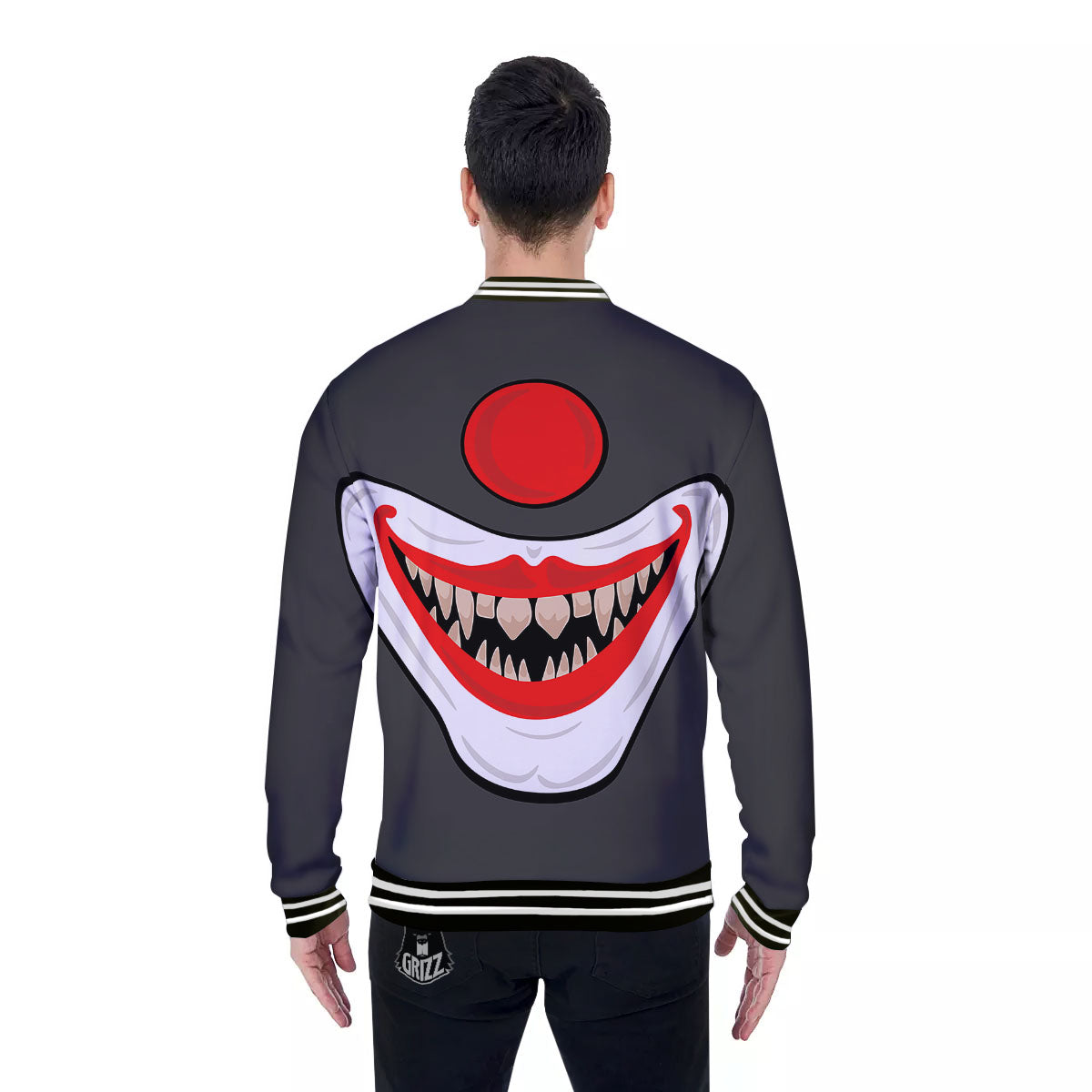 Smiling Clown Halloween Print Baseball Jacket-grizzshop