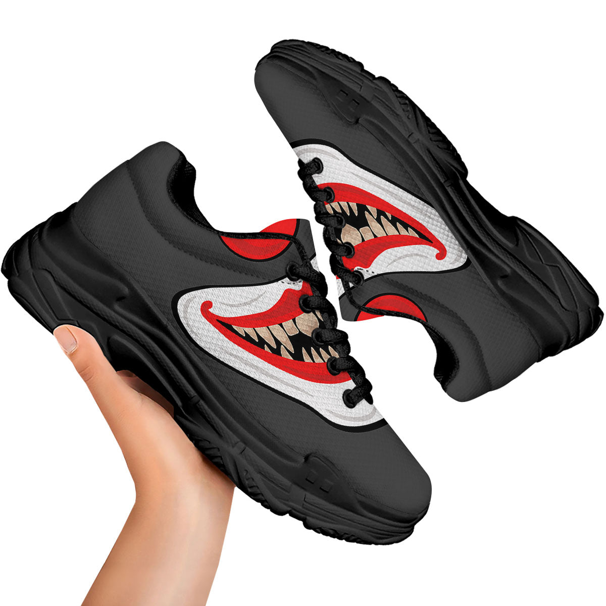 Smiling Clown Halloween Print Black Chunky Shoes-grizzshop