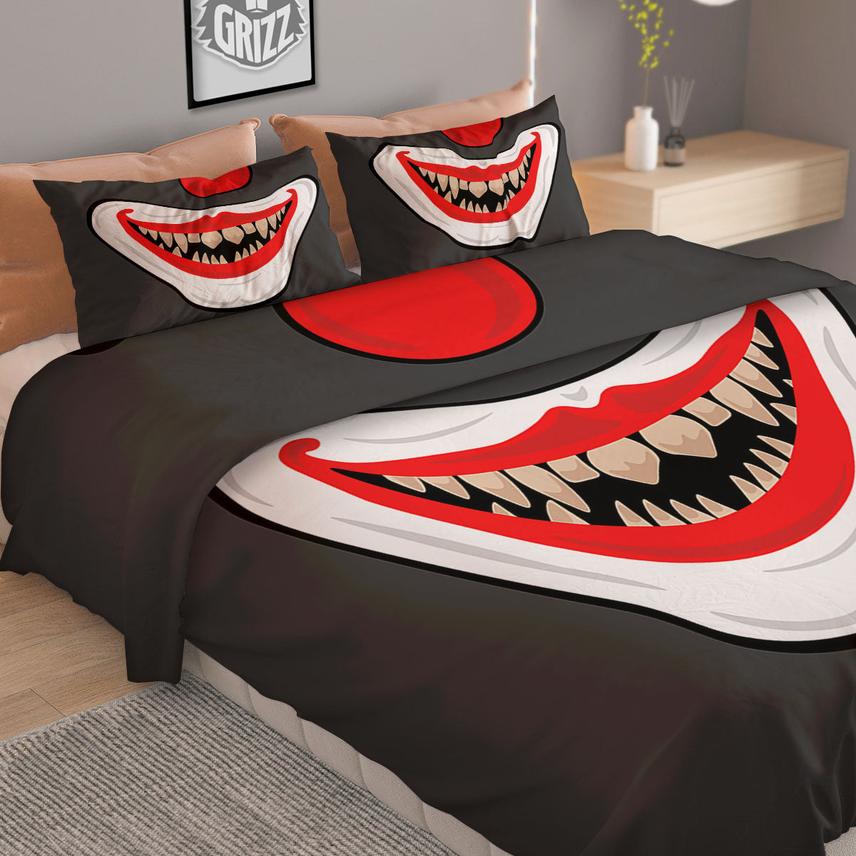 Smiling Clown Halloween Print Duvet Cover Bedding Set