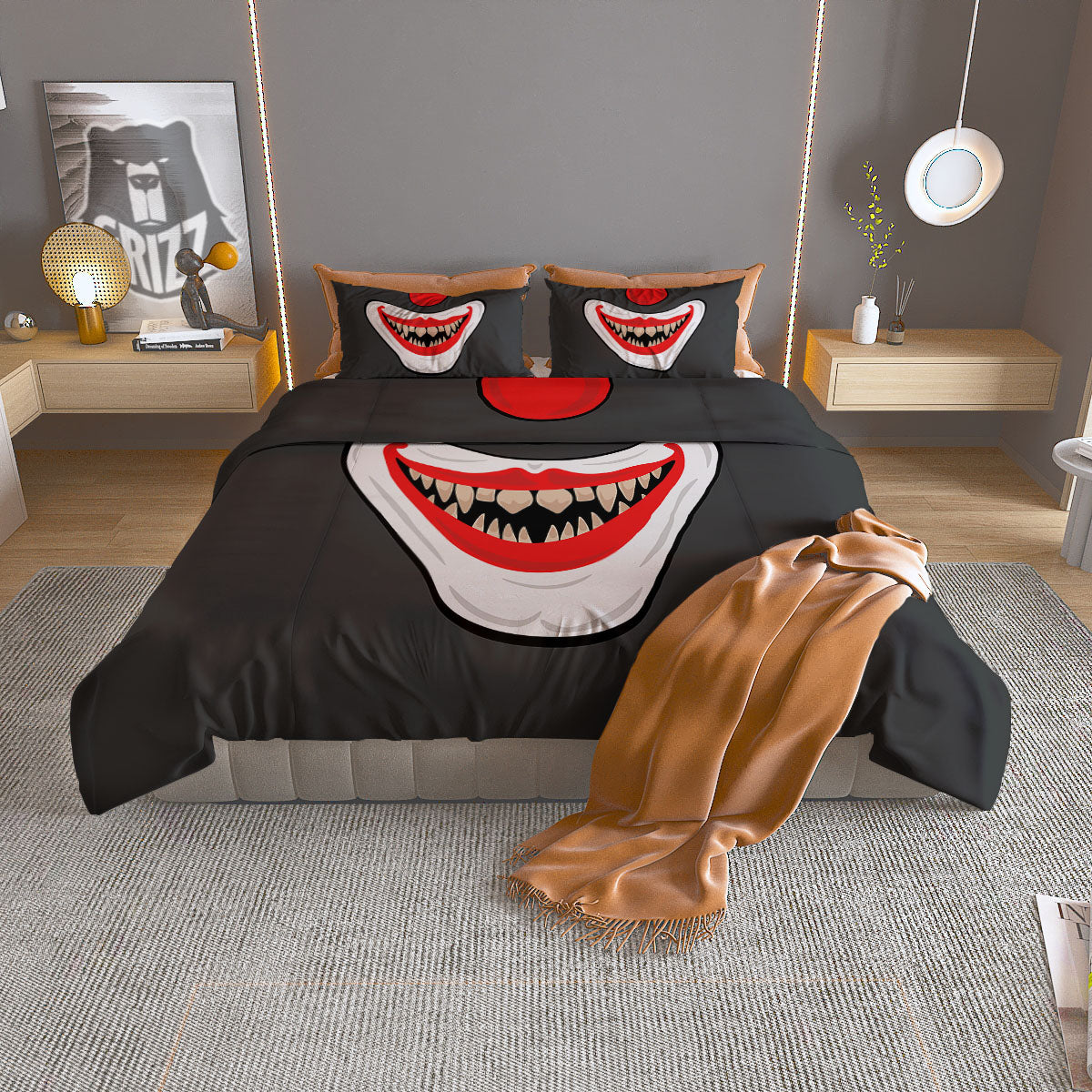 Smiling Clown Halloween Print Duvet Cover Bedding Set