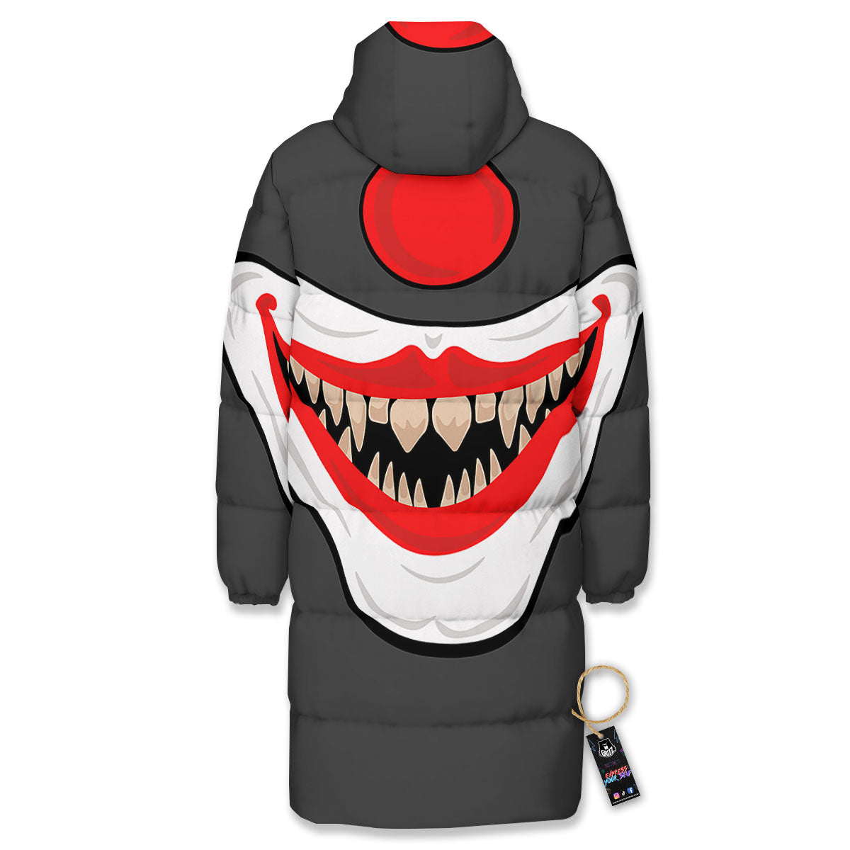 Smiling Clown Halloween Print Long Down Jacket-grizzshop