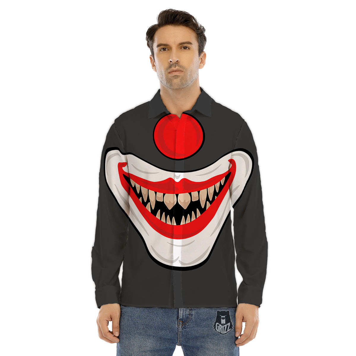 Smiling Clown Halloween Print Men's Dress Shirts-grizzshop