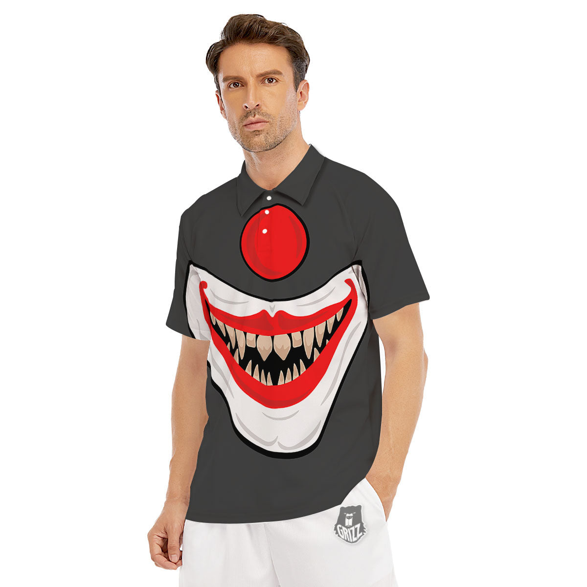 Smiling Clown Halloween Print Men's Golf Shirts-grizzshop